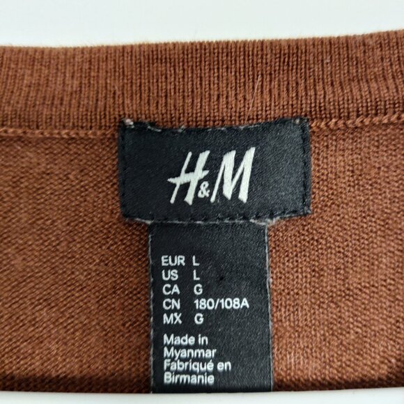 H&M Men's Sweater Size L Camel Brown Color Wool Blend Crew Neck Business Casual - Picture 3 of 7